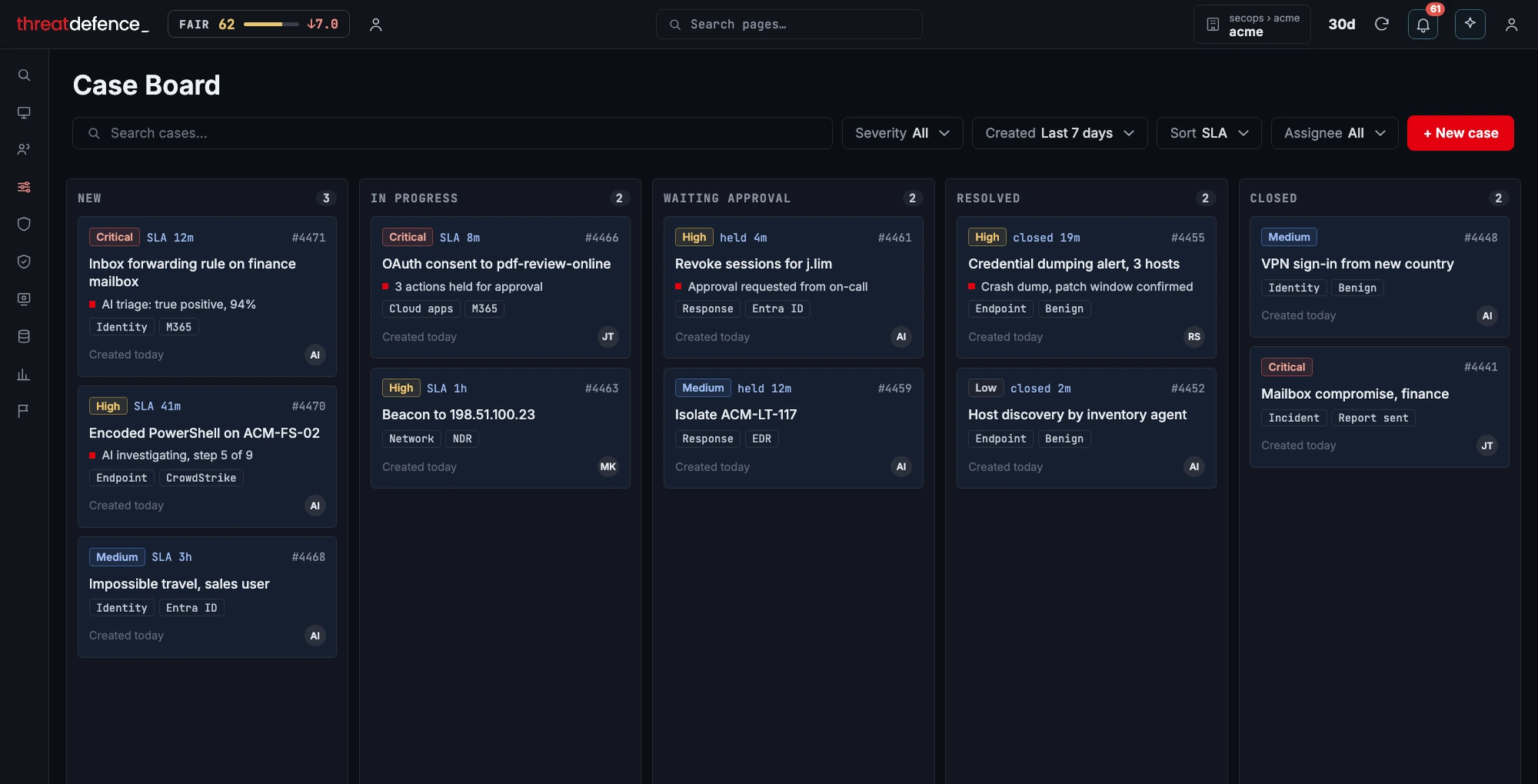 Case management in the ThreatDefence portal