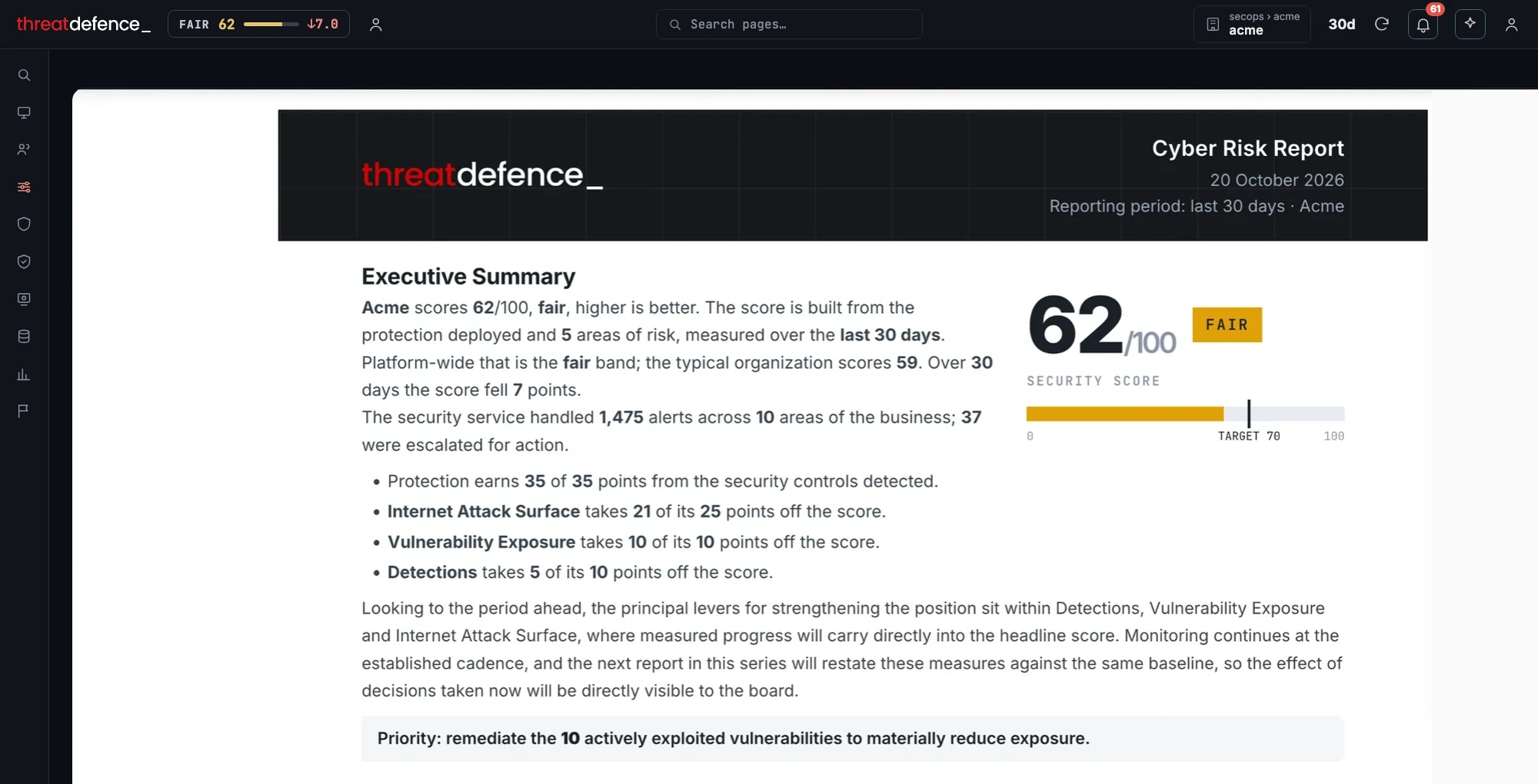 Reporting in the ThreatDefence portal