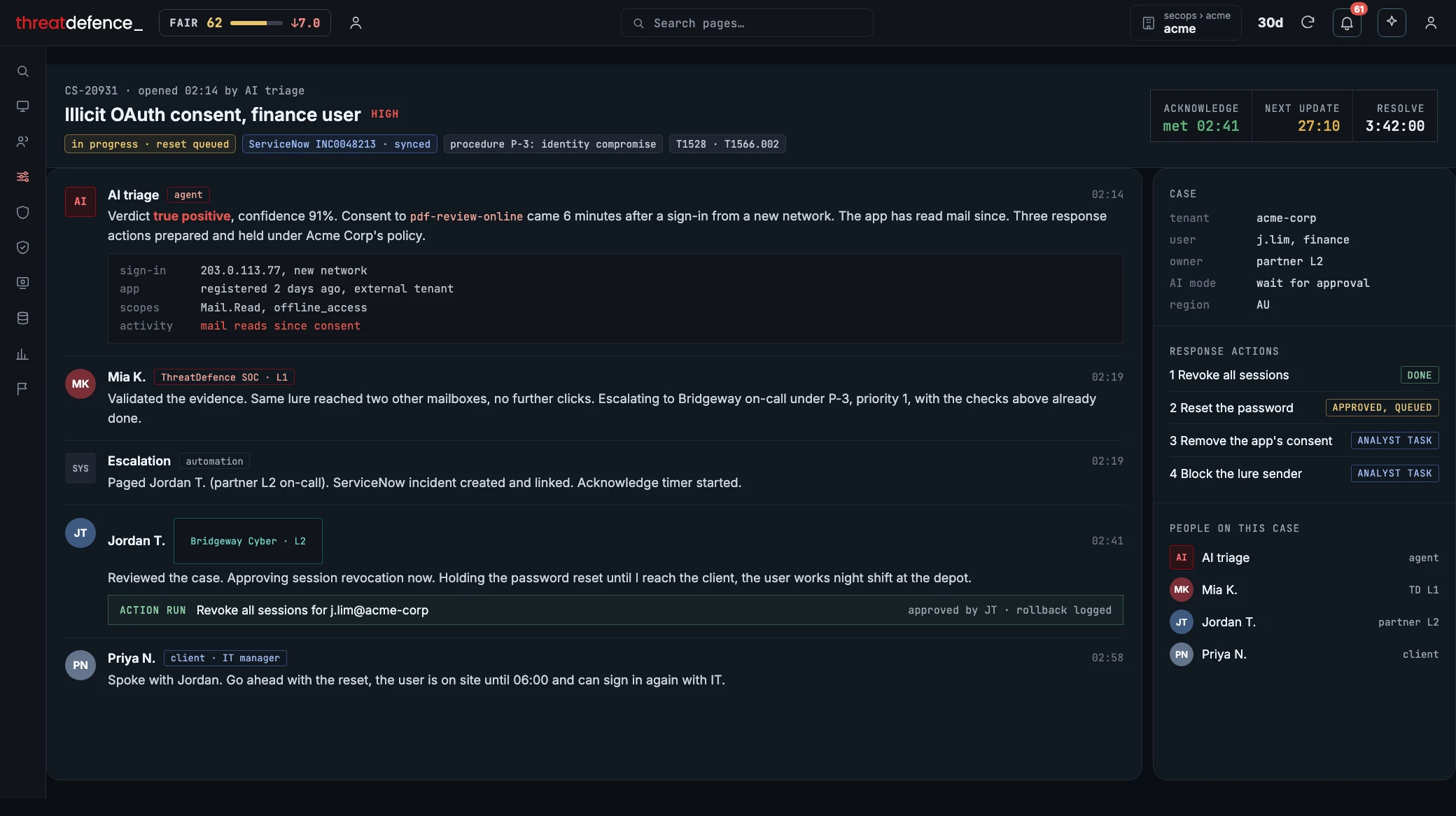 Case collaboration in the ThreatDefence portal
